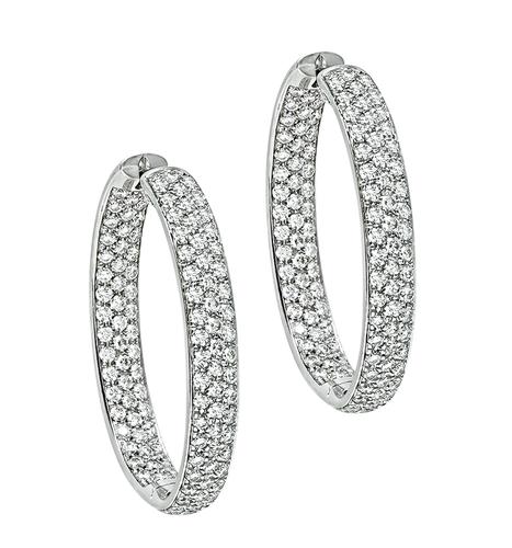 Round Cut Diamond 18k White Gold Inside Out Hoop Earrings