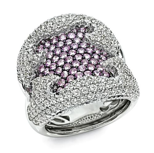 Round Cut Diamond and Kunzite 14k White Gold Ring