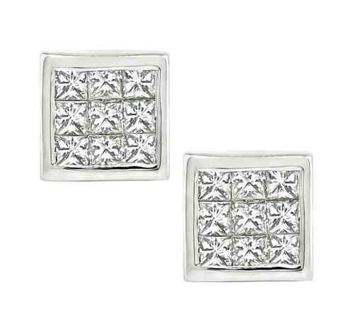 Princess Cut Diamond Platinum Studs Earrings