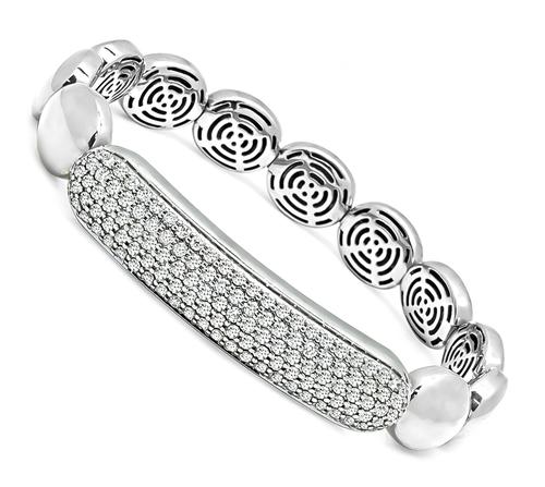 Round Cut Diamond 18k White Gold Flexible Bangle