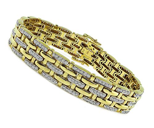 Round Cut Diamond Two Tone 14k Yellow and White Gold Panthere Style Bracelet