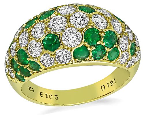 Round Cut Diamond Round Cut Colombian Emerald 18k Yellow Gold Ring