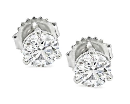 0.62ct and 0.58ct Round Cut Diamond 14k White Gold Studs Earrings