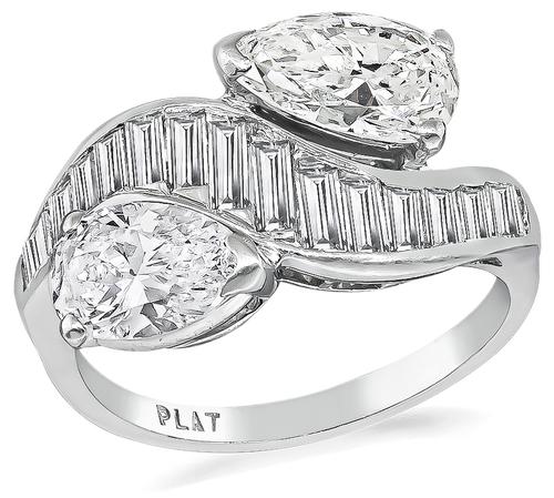 Pear and Baguette Cut Diamond Platinum Ring