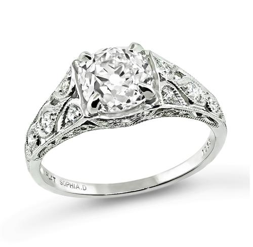 Old Mine Cut Diamond Platinum Engagement Ring by Sophia D