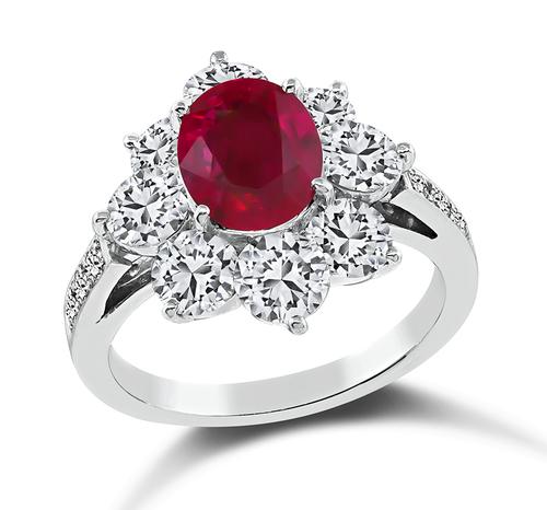Oval Cut Ruby Round Cut Diamond Platinum Ring