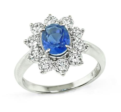 Oval Cut No Heat Sapphire Round Cut Diamond Platinum Engagement Ring