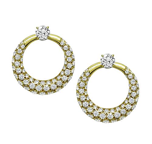 Round Cut Diamond 18k Yellow Gold Day and Night Earrings
