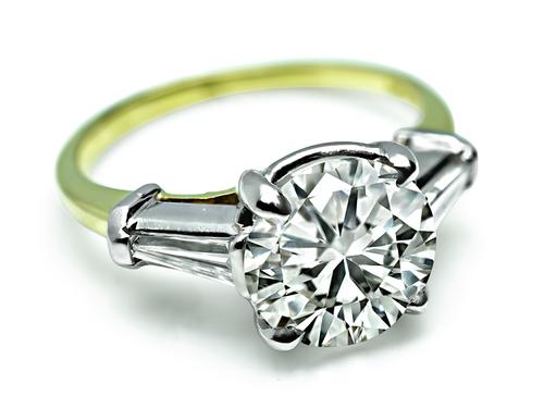 Round Cut Diamond 18k Yellow Gold and Platinum Engagement Ring