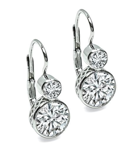 2.35cttw Round Cut Diamond Platinum Earrings