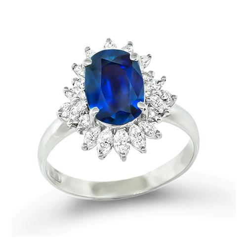 Oval Cut Sapphire Marquise and Round Cut Diamond Platinum Engagement Ring