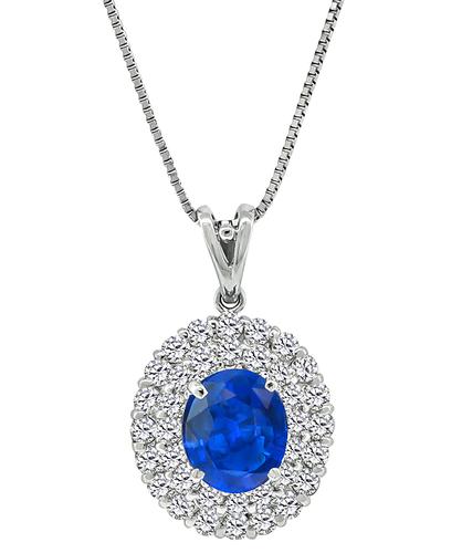 Oval Cut Sapphire Round Cut Diamond Platinum Pendant Necklace