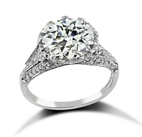 Art Deco Style Old European Cut Diamond Platinum Engagement Ring