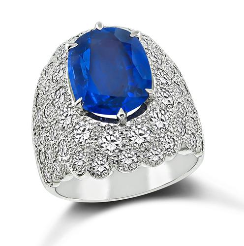 Oval Cut Ceylon Sapphire Round Cut Diamond Platinum Ring