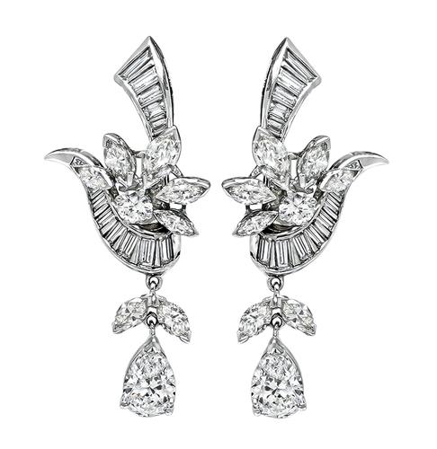 9.23cttw Baguette Pear Marquise and Round Cut Diamond Platinum Earrings