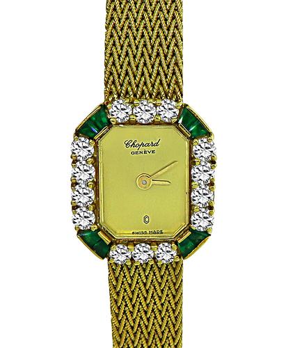 18k Yellow Gold Diamond Emerald Watch by Chopard
