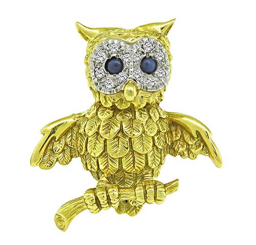 18k Yellow Gold Owl Pin