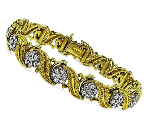 Round Cut Diamond 14k Yellow and White Gold Bracelet by Jabel