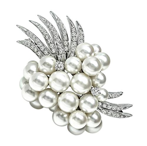 Round Cut Diamond 14k White Gold Pearl Pin by Kurt Wayne