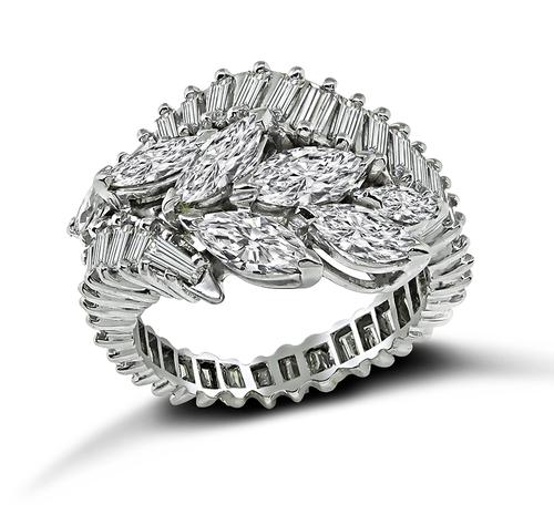Marquise and Baguette Cut Diamond Platinum Cocktail Ring