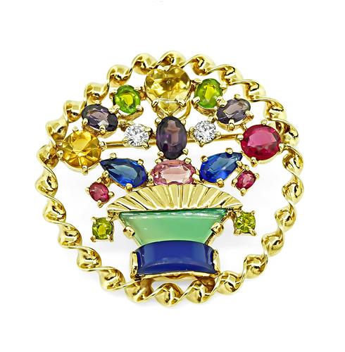 14k Yellow Gold Multi Color Gemstone Pin / Pendant