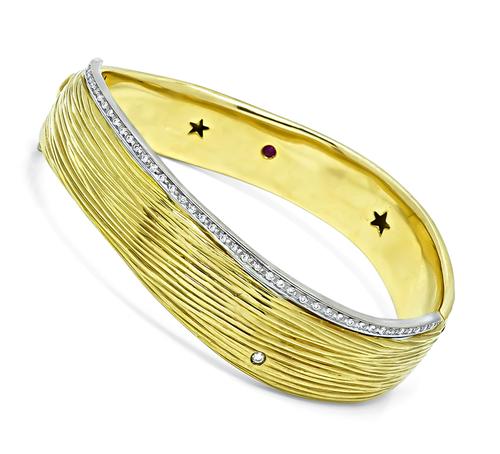 Round Cut Diamond 18k Yellow and White Gold Bangle by Roberto Coin