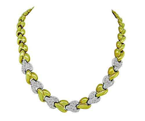 Round Cut Diamond 18k Yellow and White Gold Necklace