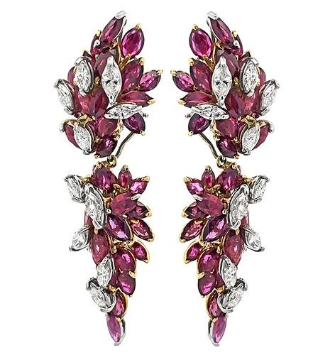 Marquise Ruby and Diamond 18k Yellow and White Gold Day and Night Earrings