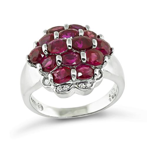 Oval Cut Ruby Round Cut Diamond Platinum Ring