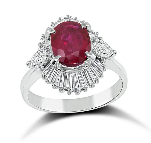 Oval Cut Ruby Pear and Baguette Cut Diamond Platinum Ring