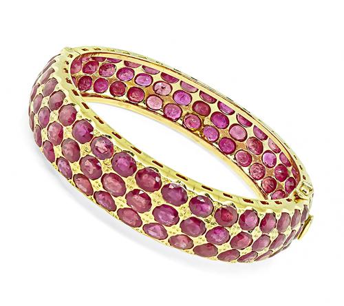 Oval Cut Ruby 14k Yellow Gold Bangle