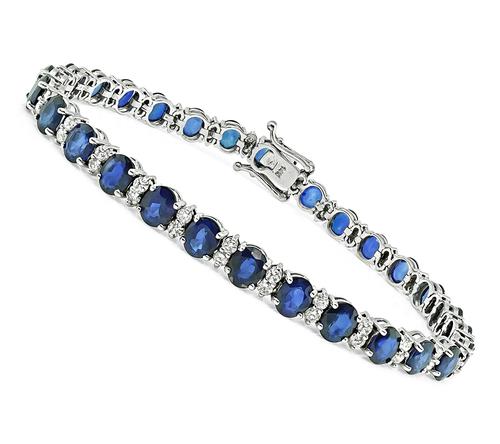 Oval Cut Sapphire Round Cut Diamond 14k White Gold Bracelet