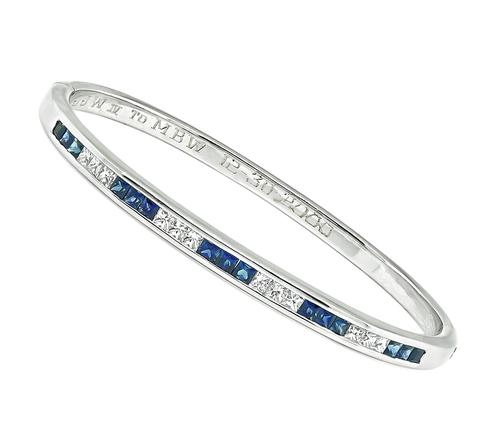 Princess Cut Diamond and Sapphire 18k White Gold Bangle