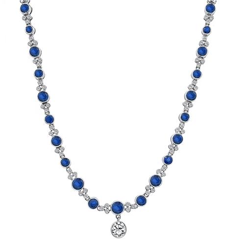 Round Cut Diamond and Sapphire 18k White Gold Necklace