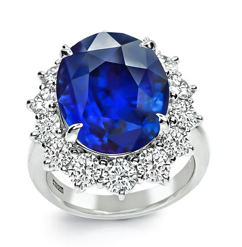 Oval Cut Sapphire Round Cut Diamond Platinum Engagement Ring