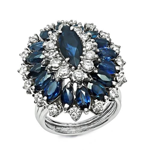 Marquise Cut Sapphire Round Cut Diamond 14k White Gold Ring