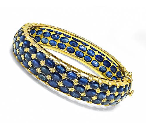 Oval Cut Sapphire 14k Yellow Gold Bangle