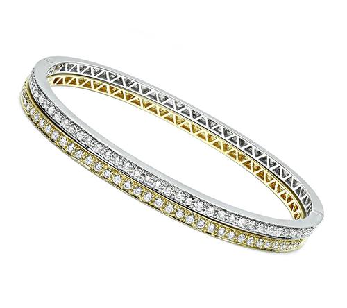 Round Cut Diamond 18k Yellow and White Gold Bangle Set