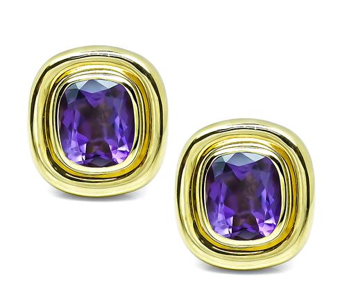 Cushion Cut Amethyst 18k Yellow Gold Earrings by Tiffany & Co.