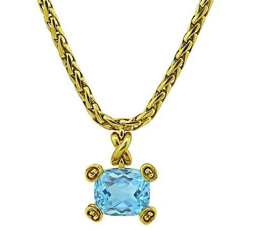 Cushion Cut Aquamarine 18k Yellow Necklace by Tiffany & Co
