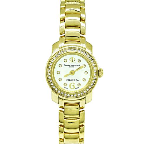 Round Cut Diamond 18k Yellow Gold Lady's Watch by Baume & Mercier and Tiffany & Co