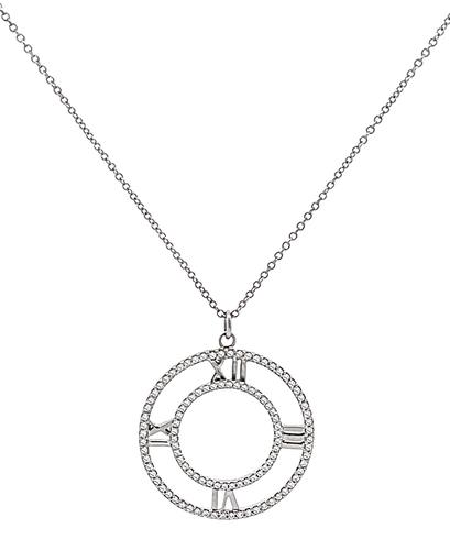 Round Cut Diamond 18k White Gold Atlas Pendant Necklace by Tiffany & Co