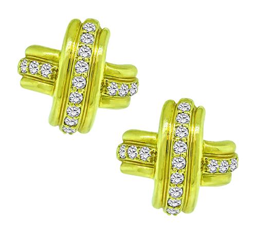 Round Cut Diamond 18k Yellow Gold Earrings by Tiffany & Co