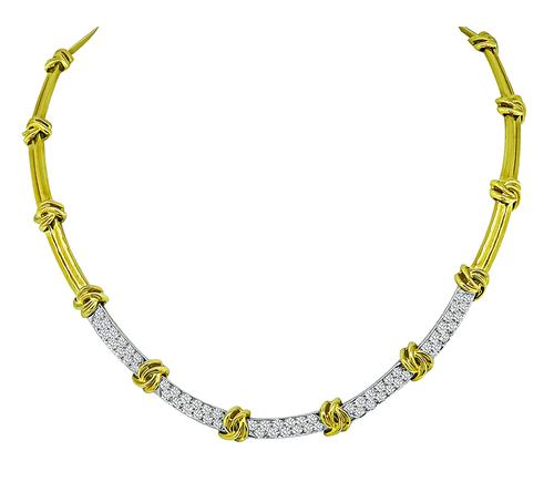 Round Cut Diamond Two Tone 18k Yellow and White Gold Necklace by Tiffany & Co.