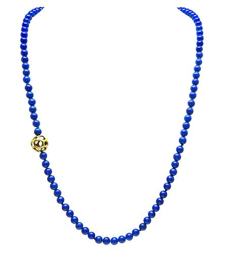 18k Yellow Gold Lapis Bead Necklace by Tiffany & Co