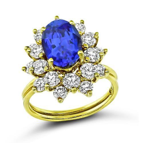 Oval Cut Tanzanite Round Cut Diamond 18k Yellow Gold Ring by Tiffany & Co.