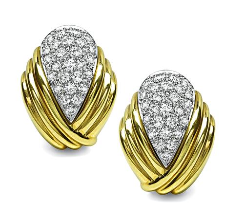 Round Cut Diamond 18k Yellow and White Gold Earrings by Turi