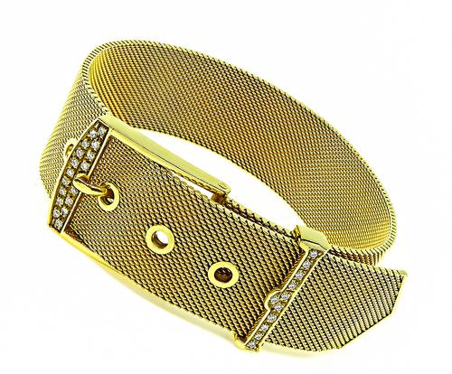 Round Cut Diamond 18k Yellow Gold Belt Buckle Bracelet