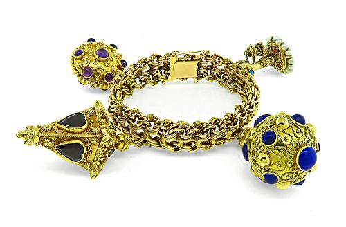 4 Pieces Novelty 18k Yellow and Pink Gold Charm Bracelet
