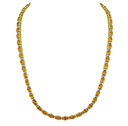 Oval Cut Yellow Sapphire Round Cut Diamond 18k Yellow Gold Necklace